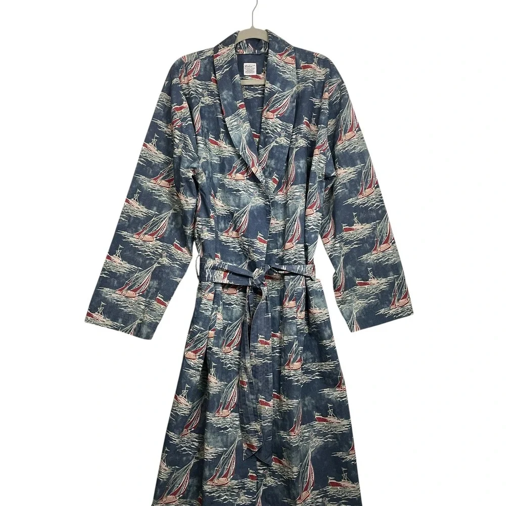 Polo Ralph Lauren‎ 90s Y2K Mens Robe Blue Boat Yacht Print Cotton S/M Nautical